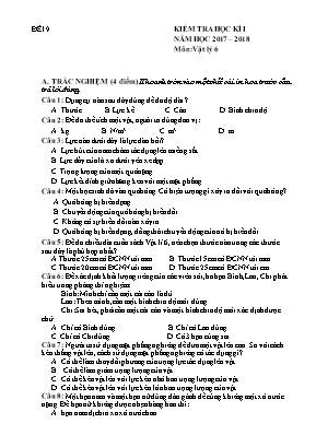 Đề kiểm tra học kì I môn Vật lý Lớp 6 - Năm học 2017-2018 (Có đáp án)